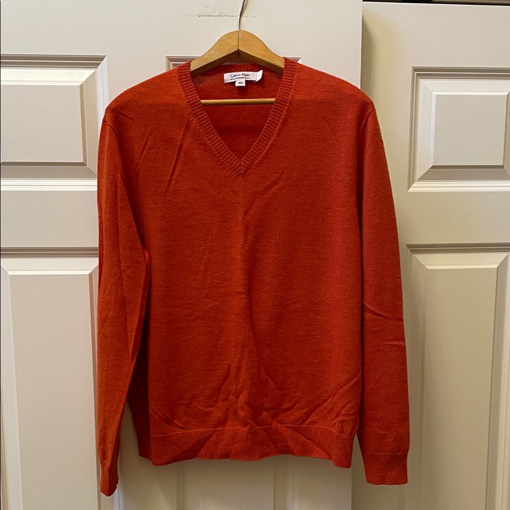 Calvin Klein Collection V-Neck Sweater in Bold Orange